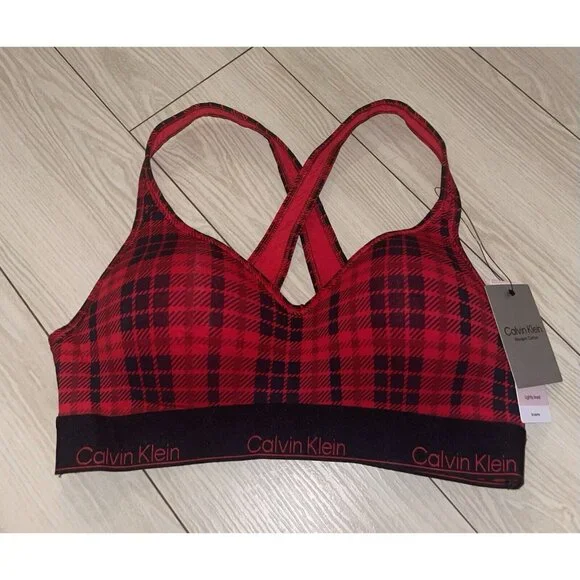 Calvin Klein QF7781 Modern Cotton Holiday Bralette Bra WF Womens L Large Plaid - Picture 2 of 6
